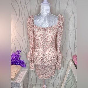 🌷 Princess Polly 🌷 Floral Sheer Flounce Sleeve Shirred Dress